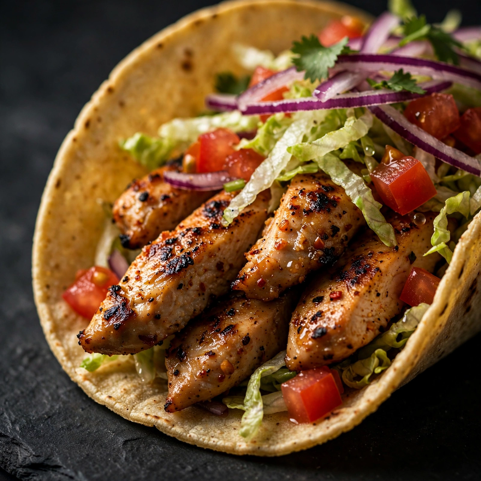 Grilled chicken street taco close-up
